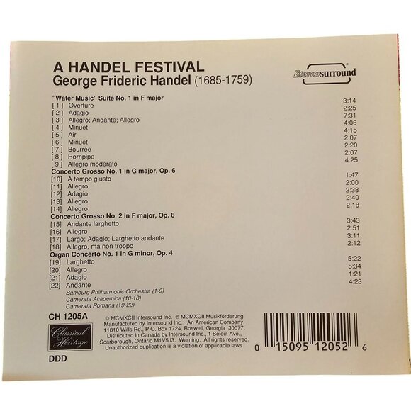 A Handel Festival CD George Frideric Handel 1685-1759 Music 37642cd - Picture 2 of 2